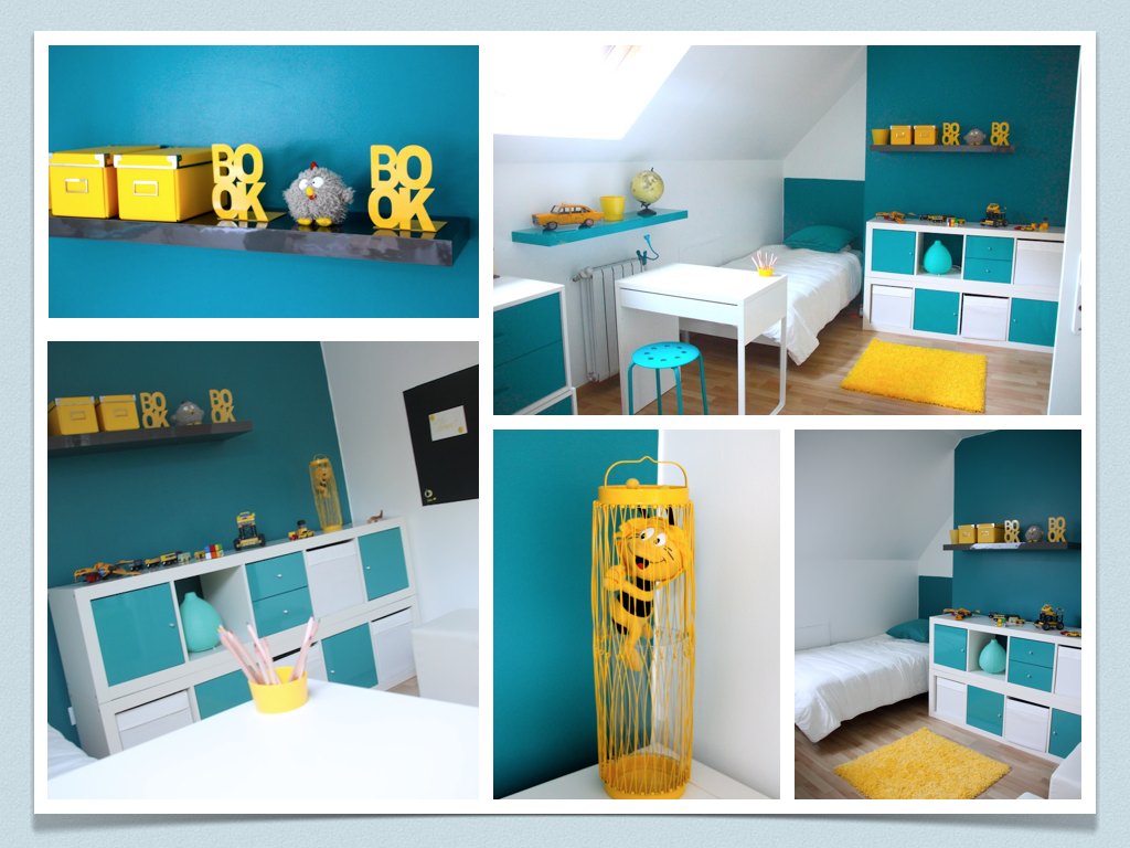 Décoration chambre bleu et jaune