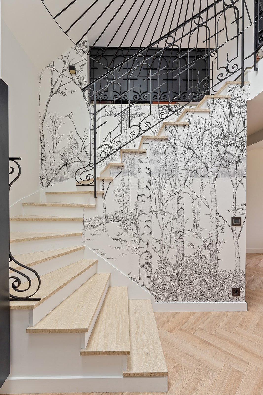 Cage d escalier papier peint nature noir et blanc