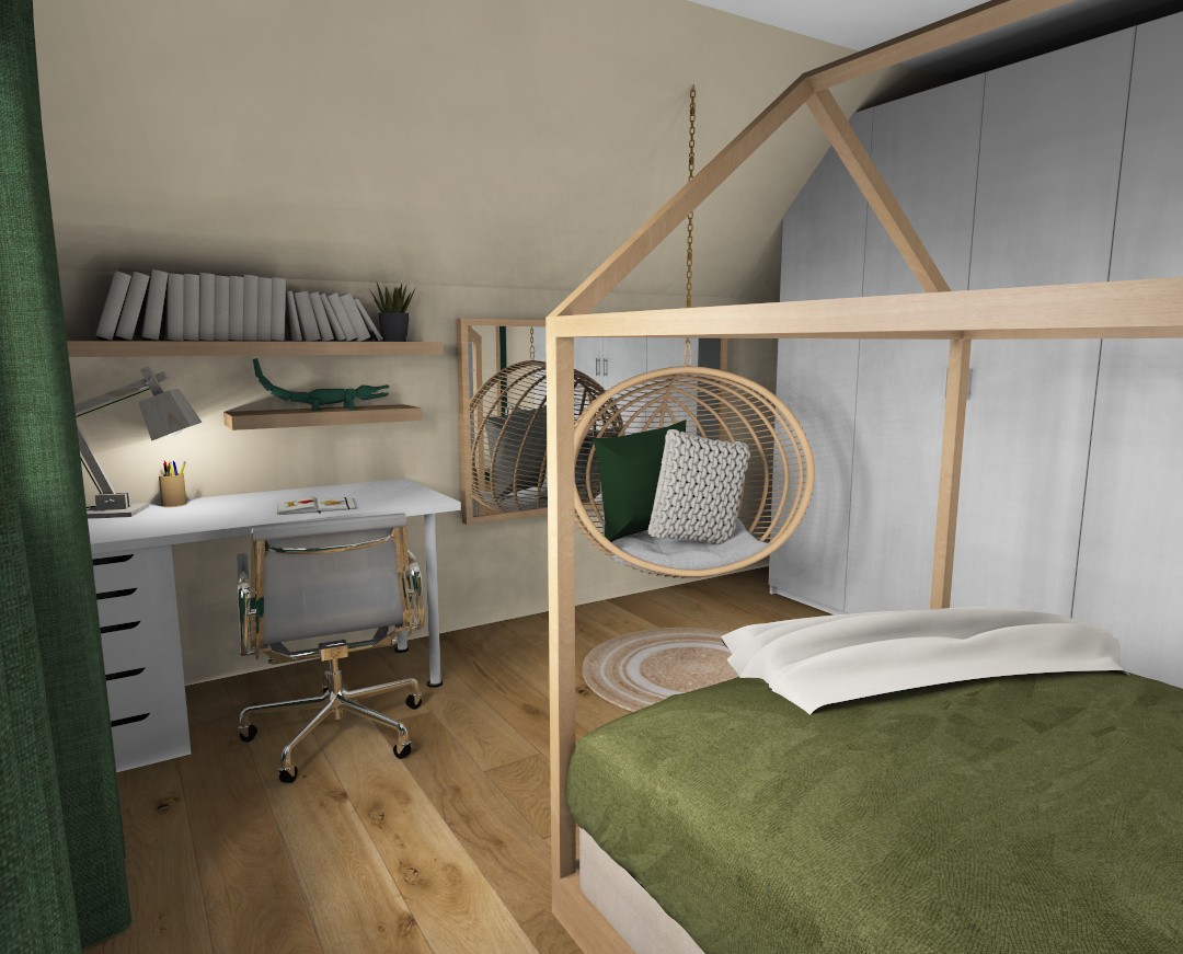 Chambre enfant vert et bois esprit jungle