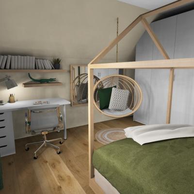 Chambre enfant vert et bois esprit jungle