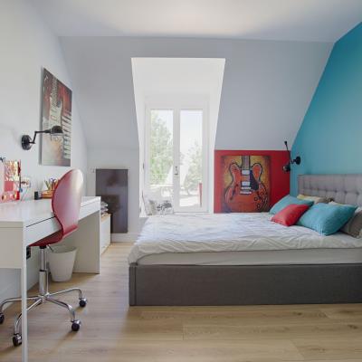 Chambre turquoise moderne par peggy Guezello