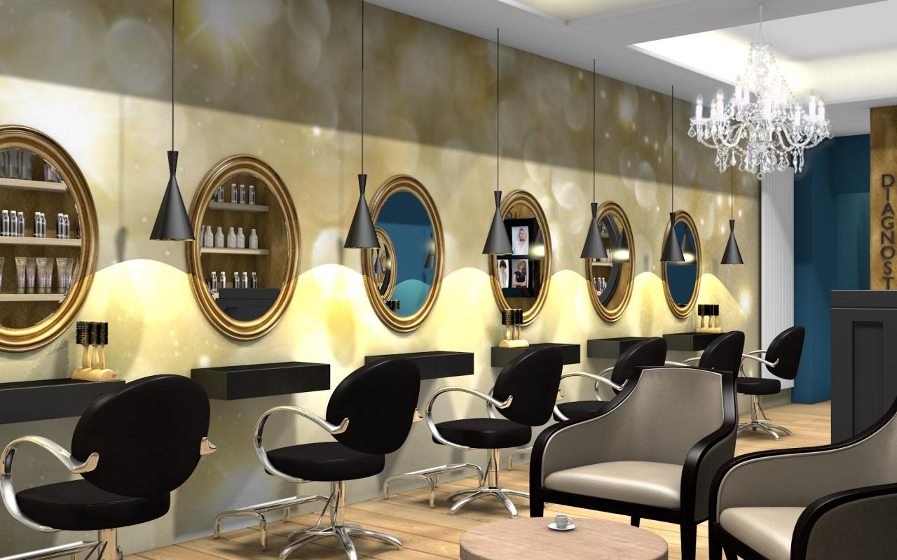 Salon de coiffure chic et moderne: poste de coiffage