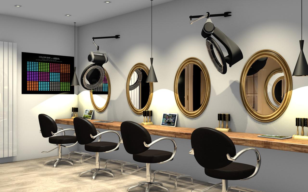 Salon de coiffure chic et moderne: zone technique