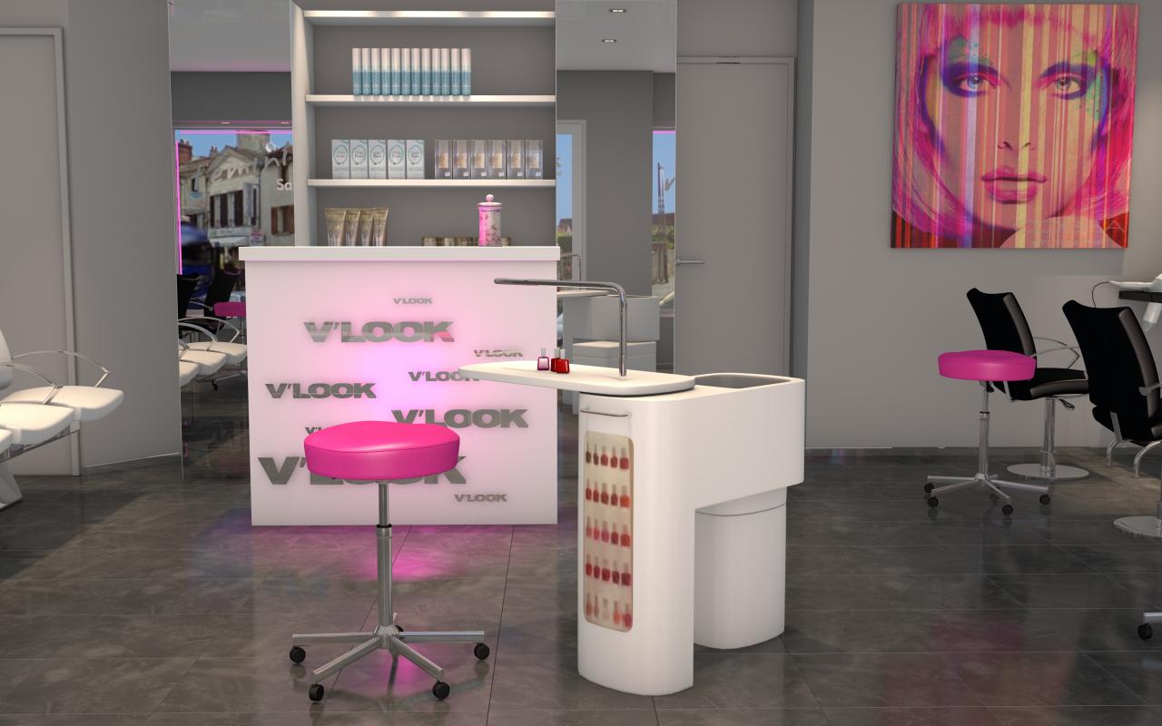 Salon de coiffure moderne, touche de rose