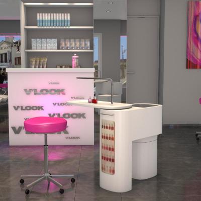 Salon de coiffure moderne, touche de rose