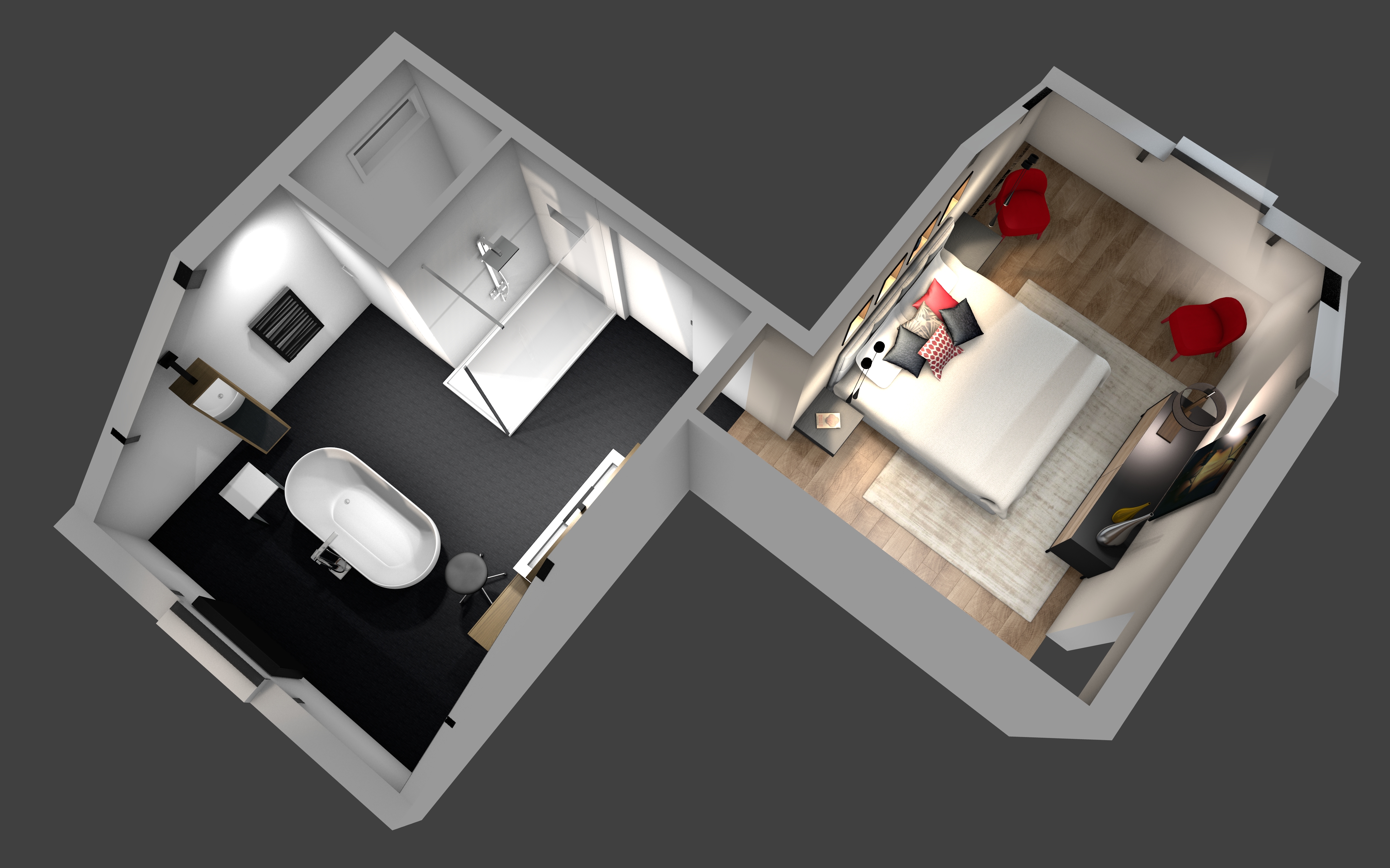 3D Transforamation entres, séjour, cuisine, chambre et salle de bains 