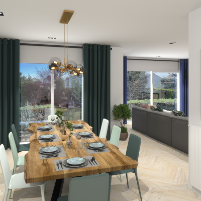 Salle à manger avec chaise cuir vert